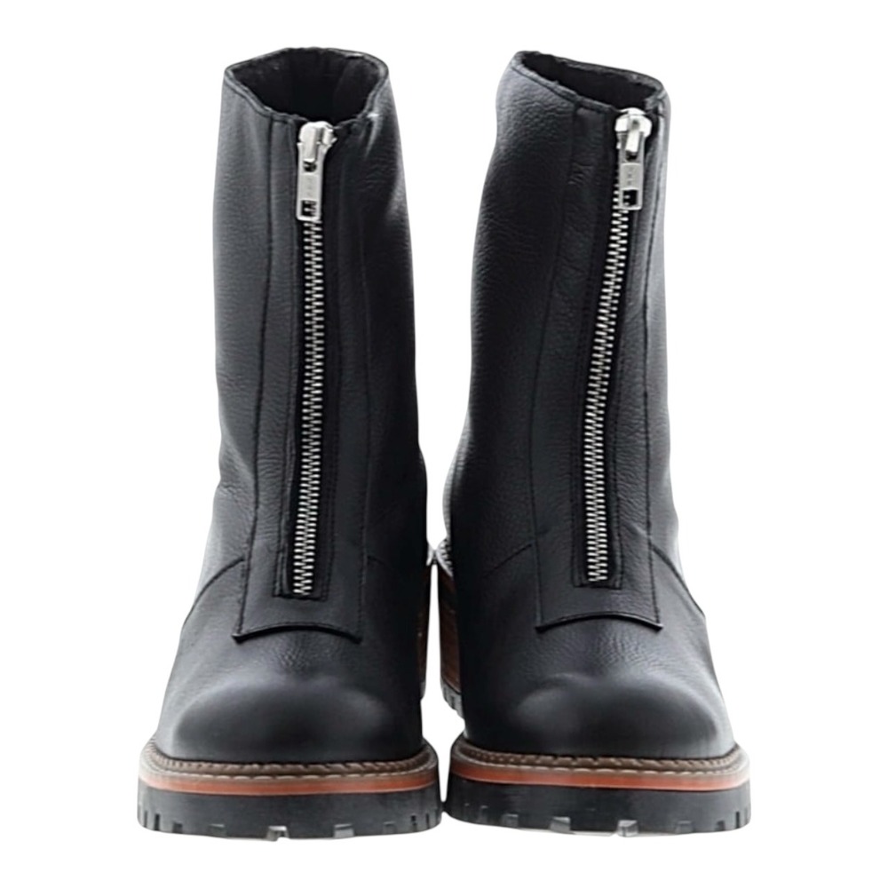 Bertuchi Black Leather Front Zip Chunky Heel Lug Sole Boots Women's Like New‎ 40